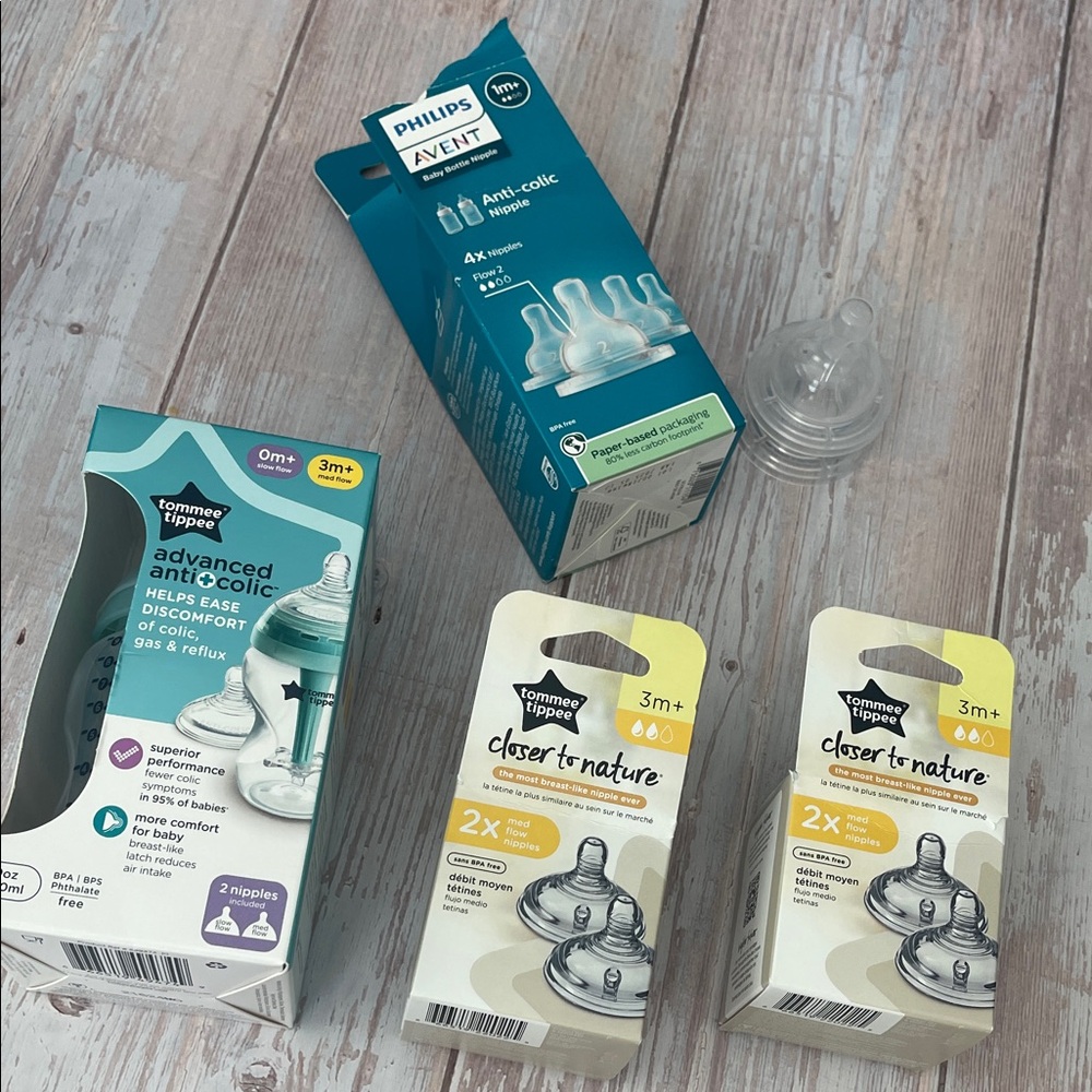 New Authentic TOMMEE TIPPEE Bottle + 6 pcs Nipples flow 2 set + Philips Avent